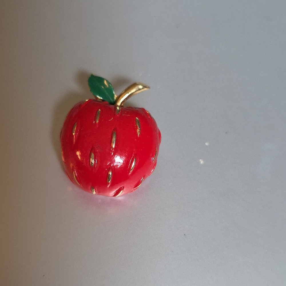 Vintage Signed Napier Apple Enamel Brooch Pin